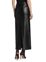 Atyri Belted Faux Leather Midi-Skirt