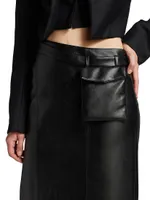 Atyri Belted Faux Leather Midi-Skirt