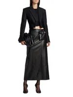 Atyri Belted Faux Leather Midi-Skirt