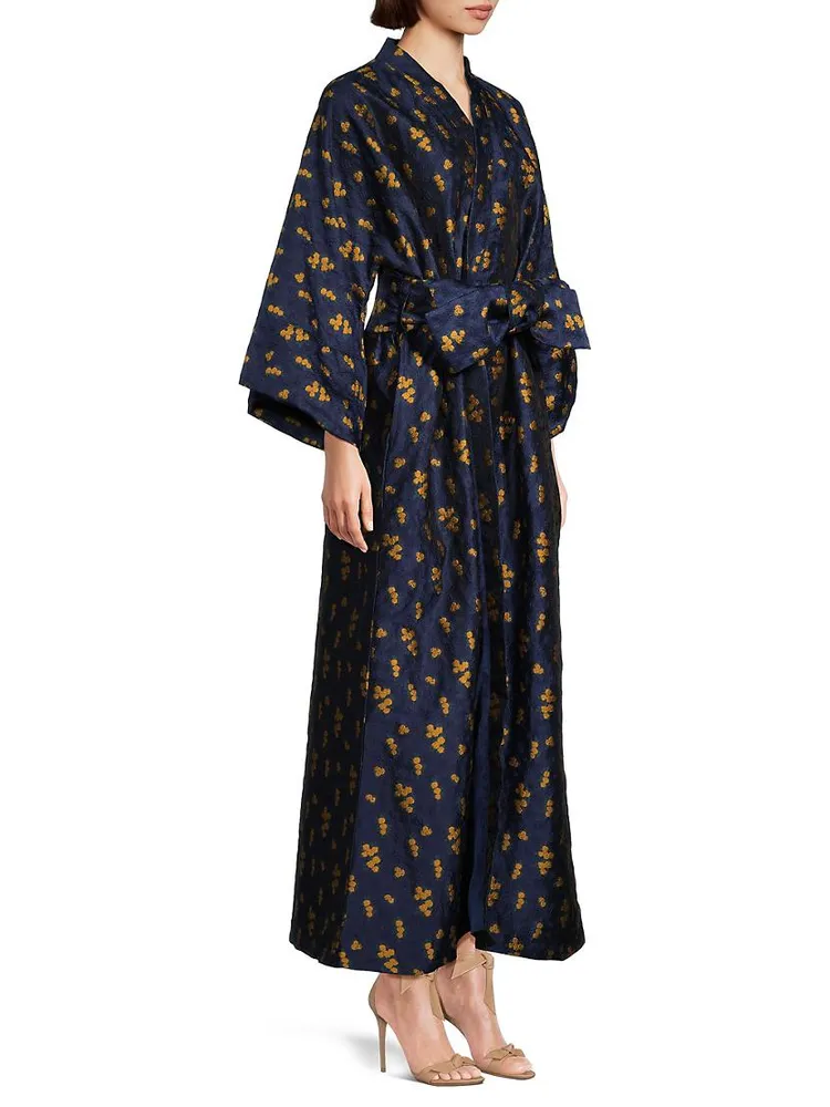 Floral Jacqaurd Maxi Wrap Dress