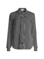 Stripe Bow Silk-Blend Blouse