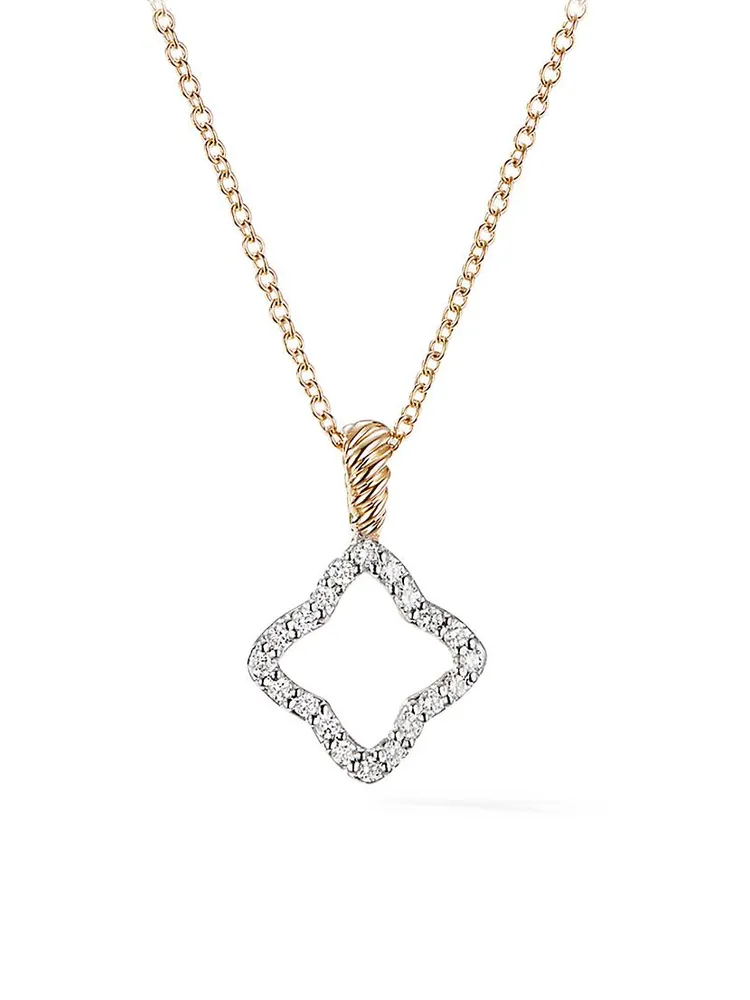 Cable Collectibles® Quatrefoil Pendant With Diamonds 18K Yellow Gold On Chain