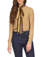 Lattice Bow Silk-Blend Blouse