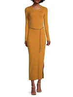 Merino-Wool-Blend Belted Midi-Dress