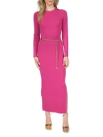 Merino-Wool-Blend Belted Midi-Dress