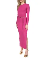 Merino-Wool-Blend Belted Midi-Dress