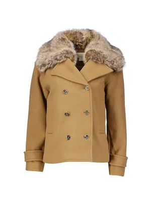 Faux Fur Collar Wool-Blend Short Peacoat