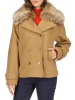 Faux Fur Collar Wool-Blend Short Peacoat