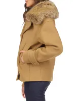 Faux Fur Collar Wool-Blend Short Peacoat