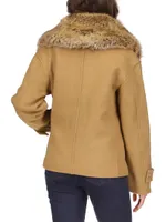 Faux Fur Collar Wool-Blend Short Peacoat