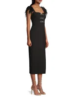 Rizzo Crystal Bow & Feather Midi-Dress