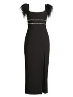 Prima Crystal & Feather Midi-Dress