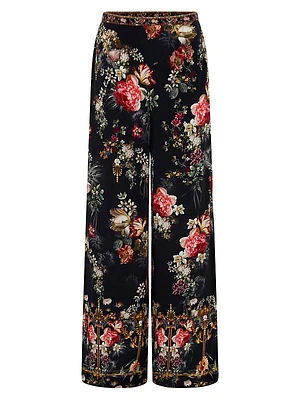 Silk Floral Wide-Leg Pants