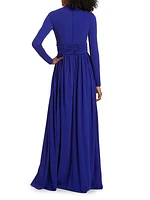 Jersey Draped Long-Sleeve Gown