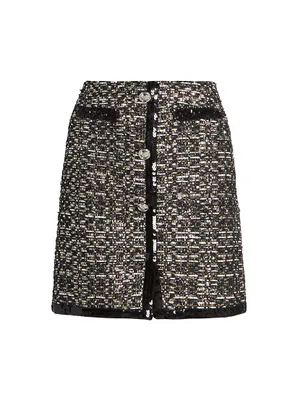 Sequined Metallic Boucle Miniskirt