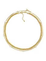 18K Gold-Plate & Pearl Bar & Braided Chain 2-Piece Necklace Set