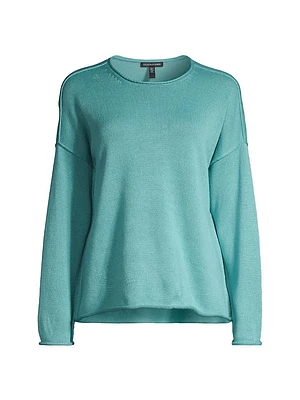 Crewneck Cotton-Blend Pullover Sweater