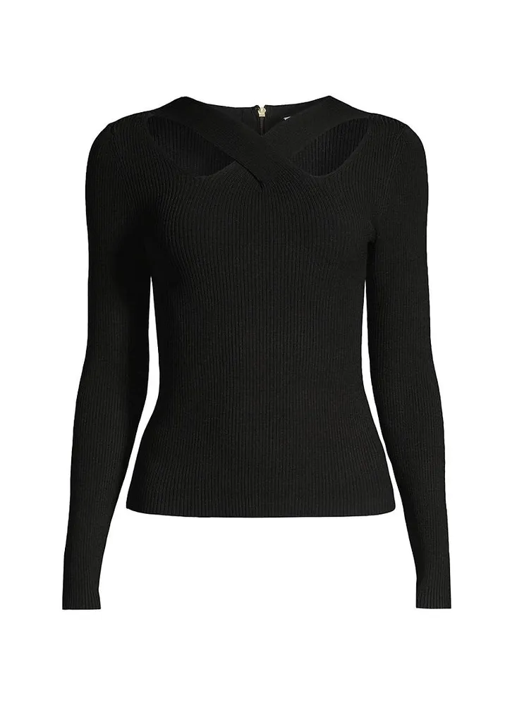 Cut-Out Rib-Knit Sweater