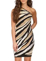 Tiger One-Shoulder Body-Con Minidress