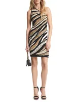 Tiger One-Shoulder Body-Con Minidress