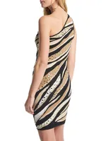 Tiger One-Shoulder Body-Con Minidress