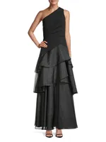 One-Shoulder Tiered Gown