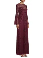 Beaded Illusion Neck Gown