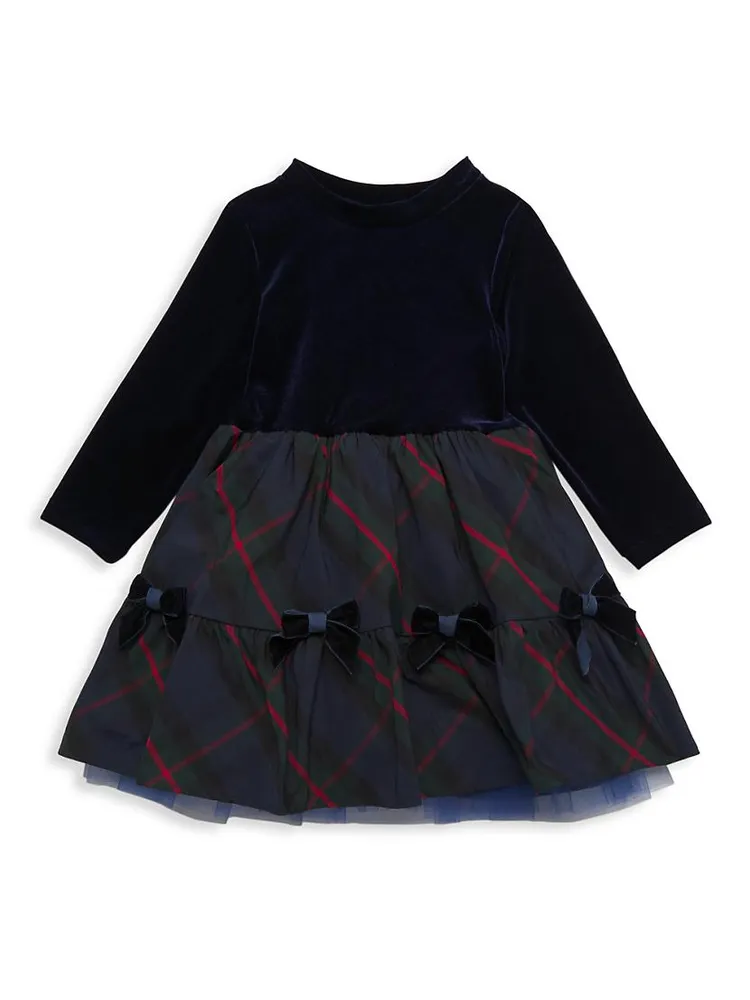 Baby Girl's, Little Girl's & Velvet Long-Sleeve Plaid Dress