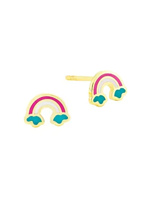 Kid's 14K Gold & Enamel Rainbow Stud Earrings