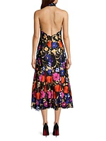 Penelope Floral-Embroidered Midi-Dress