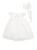 Baby Girl's Floral Lace Dress & Bonnet Set