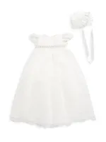 Baby Girl's Beaded Lace Dress & Bonnet Set