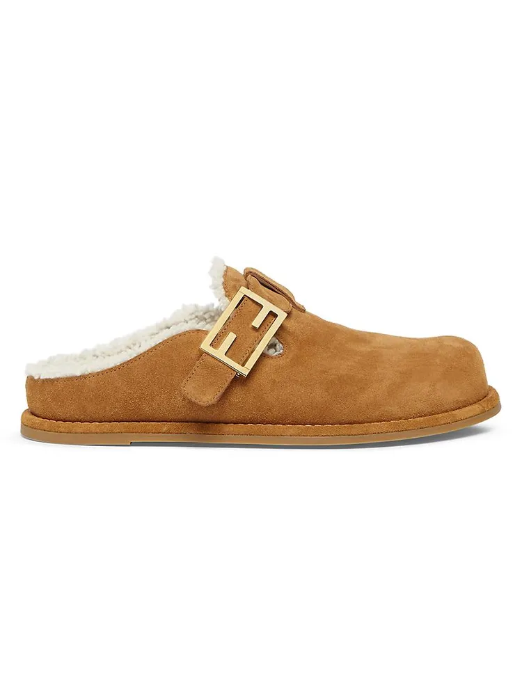 Fendi Feel 20MM Suede & Shearling Clogs