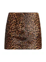 Leopard-Print Calf Hair Miniskirt