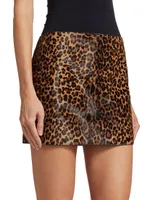 Leopard-Print Calf Hair Miniskirt