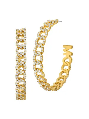14K-Gold-Plated & Cubic Zirconia Curb-Chain Hoop Earrings