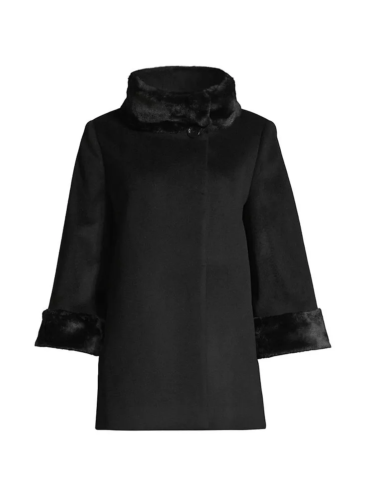 Faux Fur-Trim Short Wool Coat