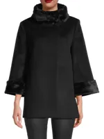 Faux Fur-Trim Short Wool Coat