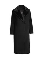 Faux Fur-Trim Wool Coat