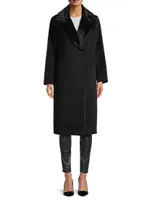 Faux Fur-Trim Wool Coat