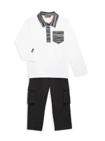 Little Boy's & Contrast Collar Long-Sleeve Polo Shirt