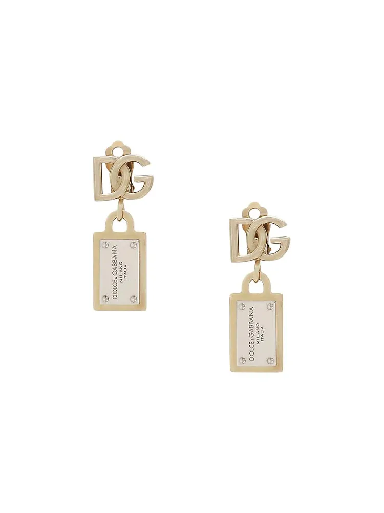 Two-Tone Logo Clip-On Drop Earrings