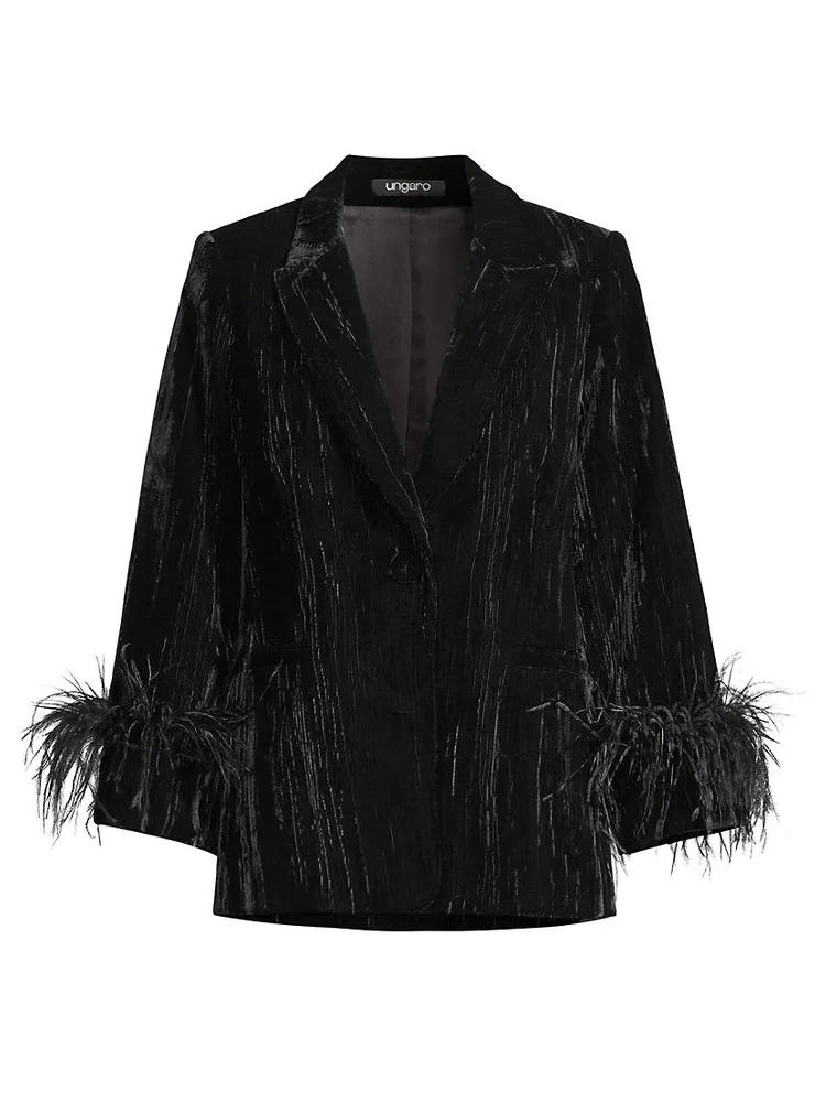 Scottie Feather-Trimmed Velvet Blazer