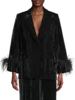 Scottie Feather-Trimmed Velvet Blazer