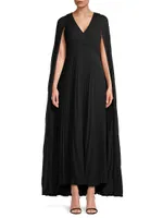 Joelle Plissé Cape Maxi Dress