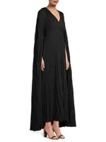 Joelle Plissé Cape Maxi Dress