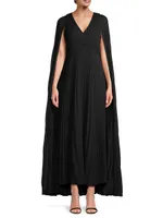 Joelle Plissé Cape Maxi Dress