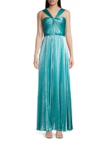 Zoey Plissé Lamé Twist-Front Gown