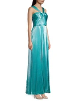 Zoey Plissé Lamé Twist-Front Gown