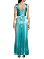 Zoey Plissé Lamé Twist-Front Gown